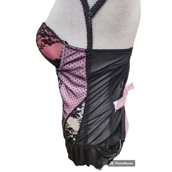 Native Intimates 36B Lace Bustier Black/Pink - Picture 5 of 8